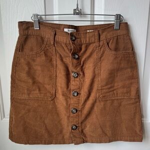 Kensie Brown Corduroy Mini Skirt with Buttons